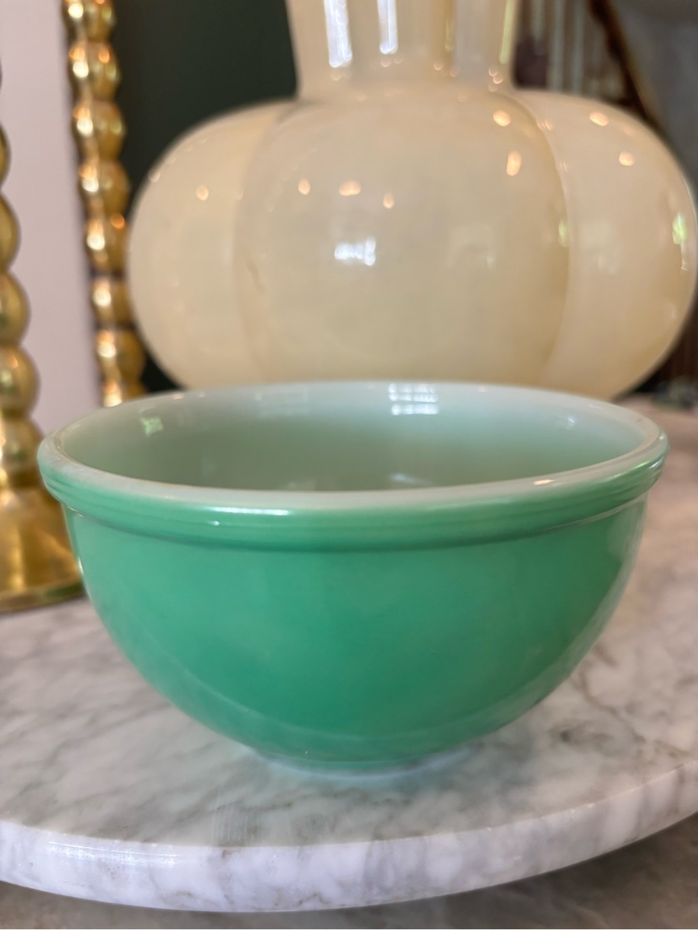 Vintage Fire King milk glass green 5” bowl